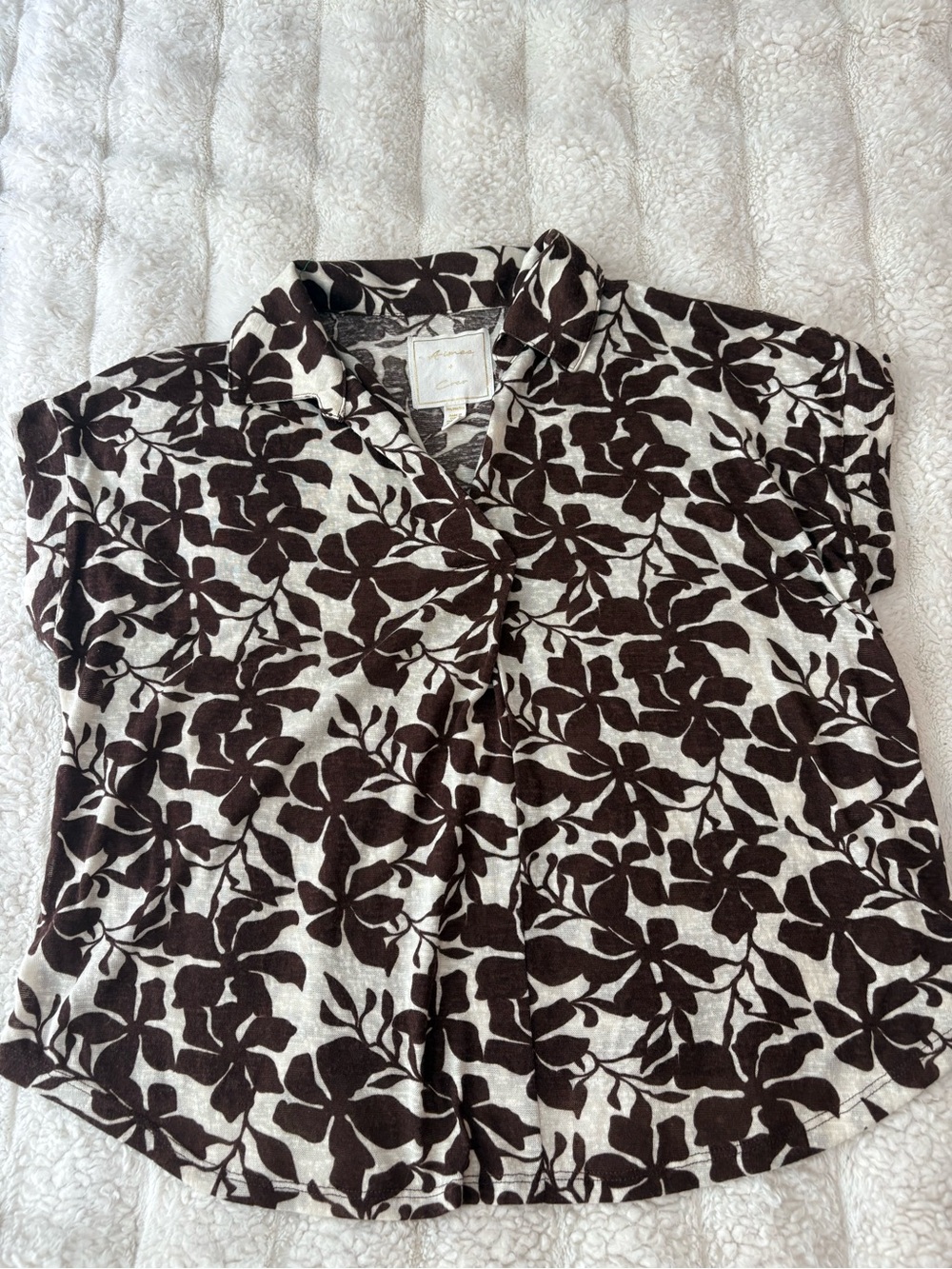 Aime Leon Dore Cream and Brown Floral Short Sleeve Button-Down